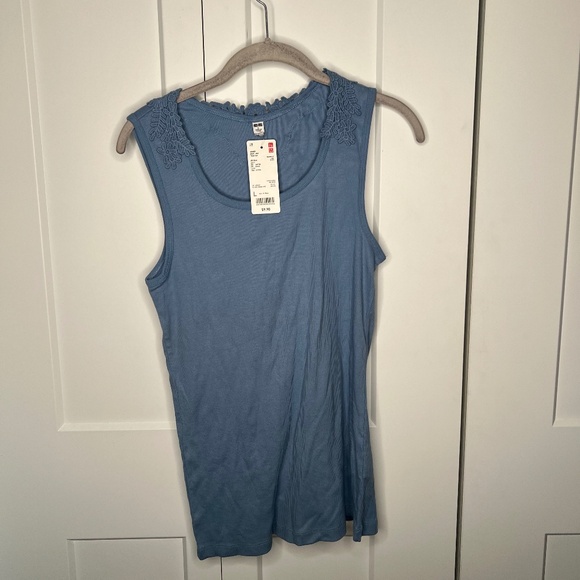 Uniqlo Lace Applique Ribbed Tank Top NWT Women's Size Large - Picture 1 of 5